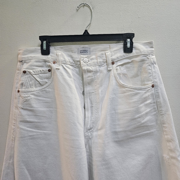 Citizens Of Humanity Size 32 Horseshoe High Rise Barrel Leg Jeans Cream Wide Leg - Picture 5 of 13